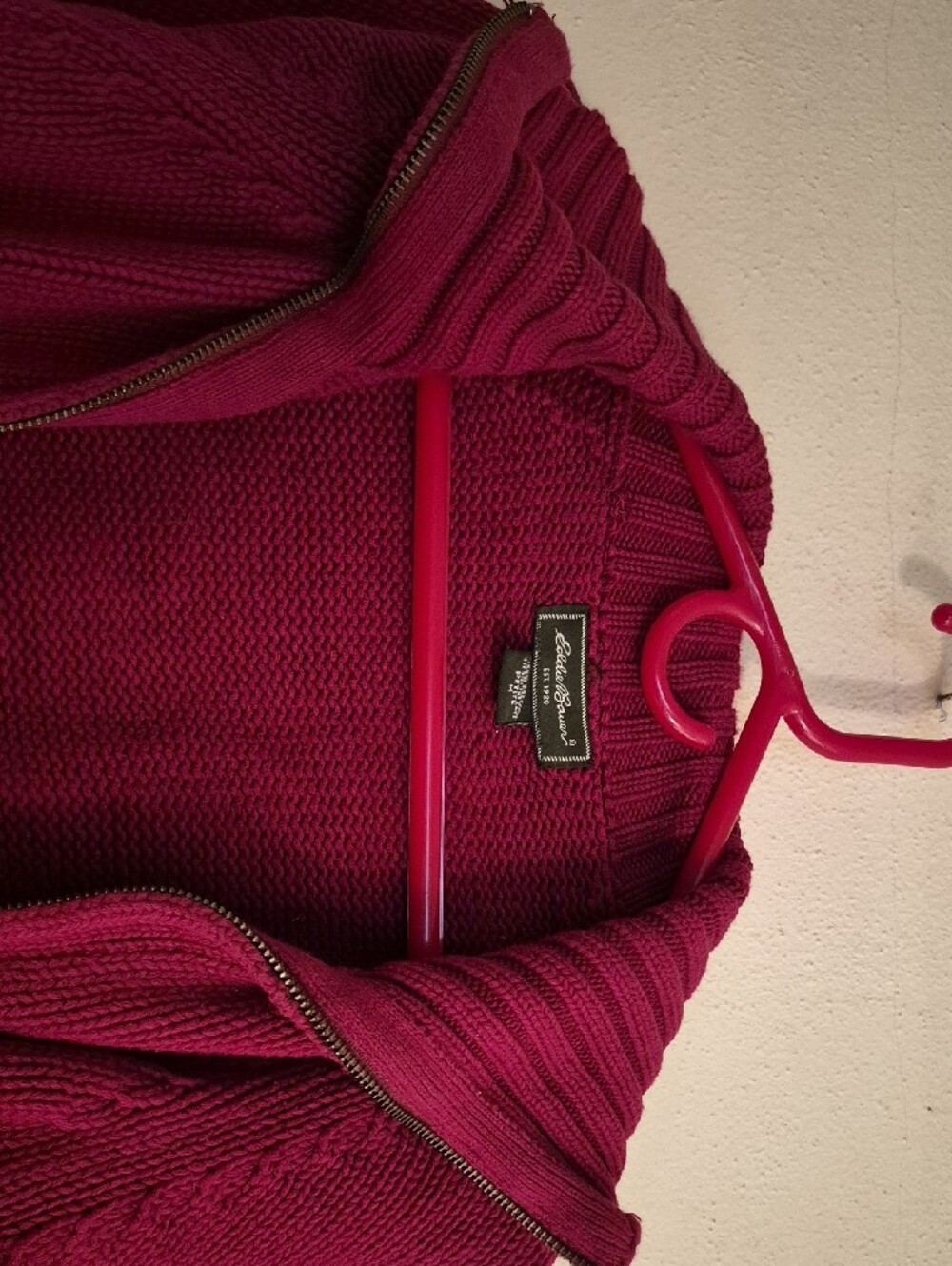 Eddie Bauer Women's Deep Raspberry Zip-Up Cardigan Sweater - Picture 3 of 5